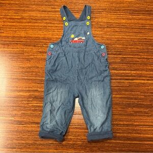 Fruigi Organic Cotton dungaree chambray lined Hopscotch overalls size 2/3 EUC